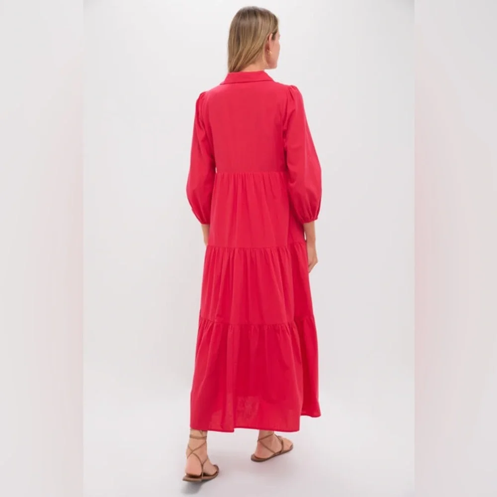 Tuckernuck Pomander Place Mabel Maxi Dress Cotton Red Tiered Puff Sleeve - Picture 2 of 6